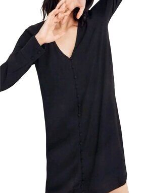 Madewell Heather Long Sleeve Button Black Dress 2021 Crepe V Neck Size M